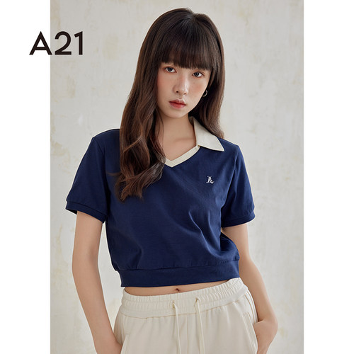 A21女装半开筒短袖POLO衫
