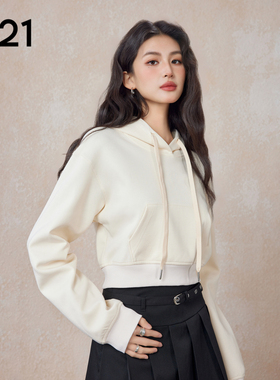 A21女装短款连帽卫衣女宽松简约休闲半开领针织百搭合体落肩卫衣