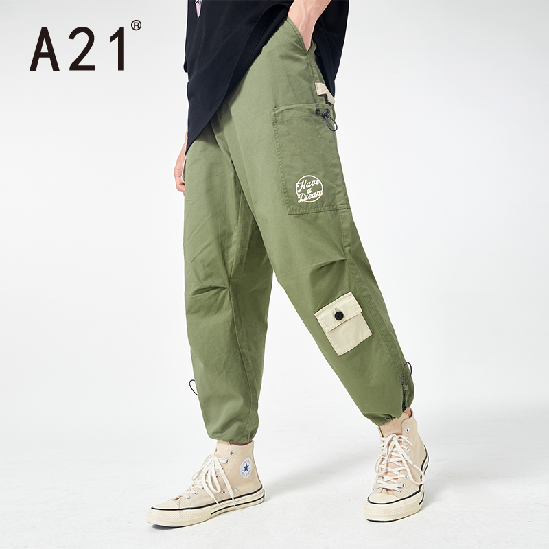 A21男装休闲裤宽松裤子男士运动风男裤潮牌工装裤九分裤子长裤
