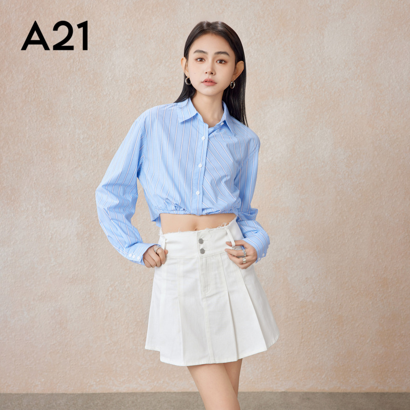 A21早春季新款宽松翻领落肩衬衫