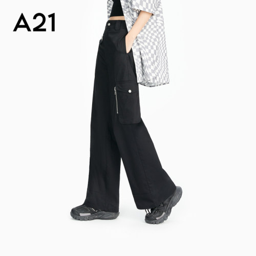 A21女装弹力高腰阔腿长裤