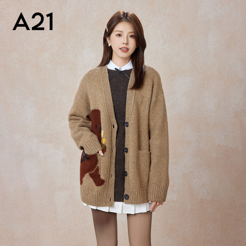 A21女装宽松毛织外套春季新品