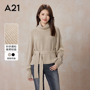 韩版 新品 高领插肩套头长袖 春季 慵懒风小众休闲毛衣 线衫 A21女装