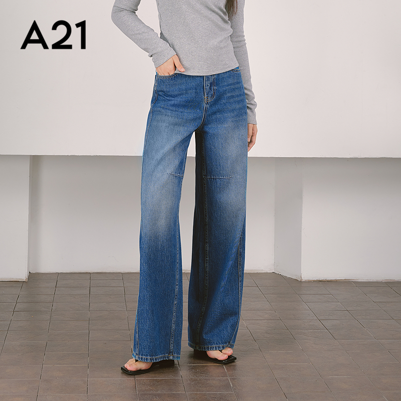 A21女装浅蓝高腰牛仔裤