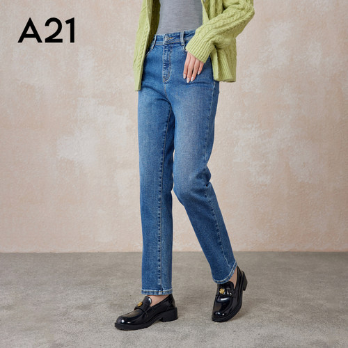 A21女装合体弹力高腰牛仔裤