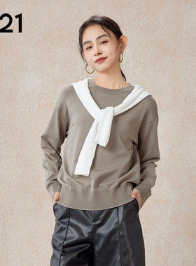 A21女装宽松圆领落肩套头长袖线衫打底衫保暖毛衣