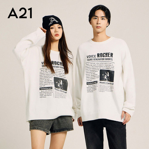 A21男装宽松圆领落肩长袖毛衣