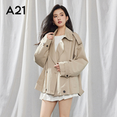 领肩章双排扣夹克长袖 女装 宽松风衣西装 外套