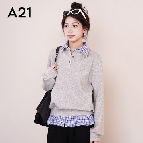 A21宽松圆领落肩套头卫衣