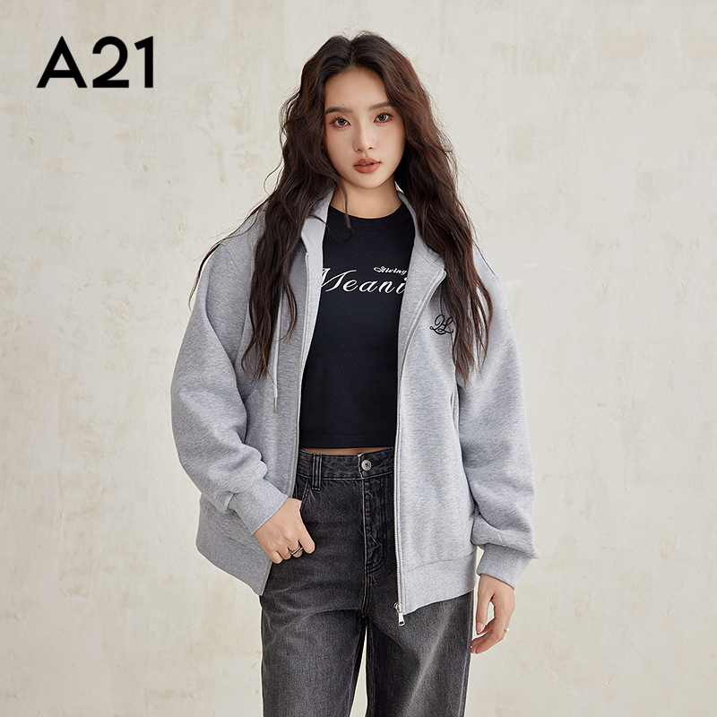 A21女装针织宽松连帽卫衣