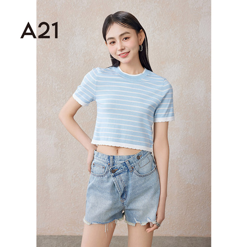 A21女装合体圆领套头短袖线衫