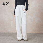 休闲刺绣百搭宽松运动简约直筒裤 春季 针织橡筋腰阔腿长裤 A21女装