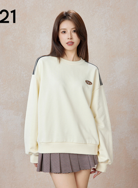 A21女装宽松圆领落肩无绒底卫衣春季新款韩版高级感小众针织上衣