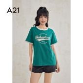 T恤女士夏季 A21美式 休闲短袖 撞色字母印花合体上衣慵懒风