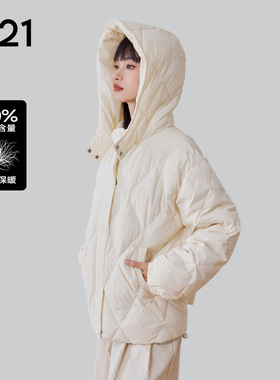 A21女装连帽羽绒服冬季宽松休闲长袖保暖白鸭绒百搭外套保暖户外