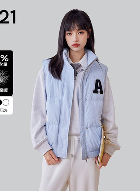 A21女装羽绒马甲秋冬宽松立领小香风百搭鸭绒无袖外套女户外通勤