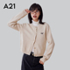 A21女装 百搭绣花外套休闲舒服 圆领休闲小香风长袖 针织开衫 春秋季