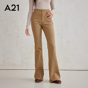 弹力休闲裤 百搭微喇叭裤 子2025新款 长裤 高腰长梭织裤 A21女装 修身