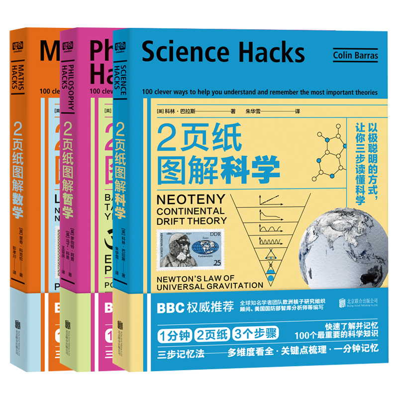 正版 2页纸图解哲学+科学+数学 全套3册 两页纸 二页纸 BBC推荐 初中高中图解速记记忆法快速记忆知识去青少年科普百科书籍