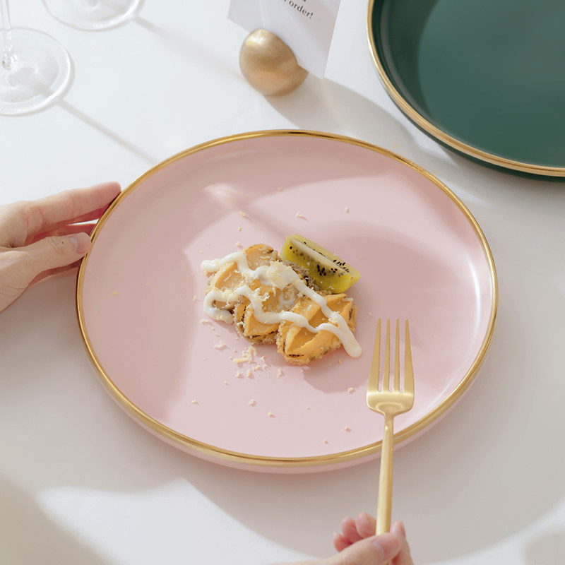 金边陶瓷碟子家用餐盘饭盘深盘鱼盘菜盘高级感酒店餐具盘子牛排盘,餐饮具,盘,淘宝优惠券,粉丝福利购,淘宝优惠卷