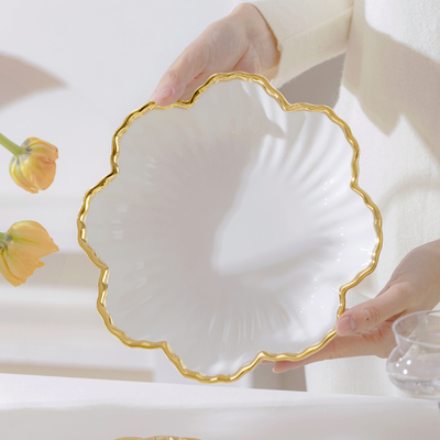 高级感描金边餐具家用装菜碗汤碗西式甜品碗百合碗沙拉碗小吃餐碗