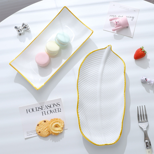 欧式 金边餐具创意陶瓷餐盘长方形摆盘甜品碟子寿司鸡翅盘蛋糕盘子