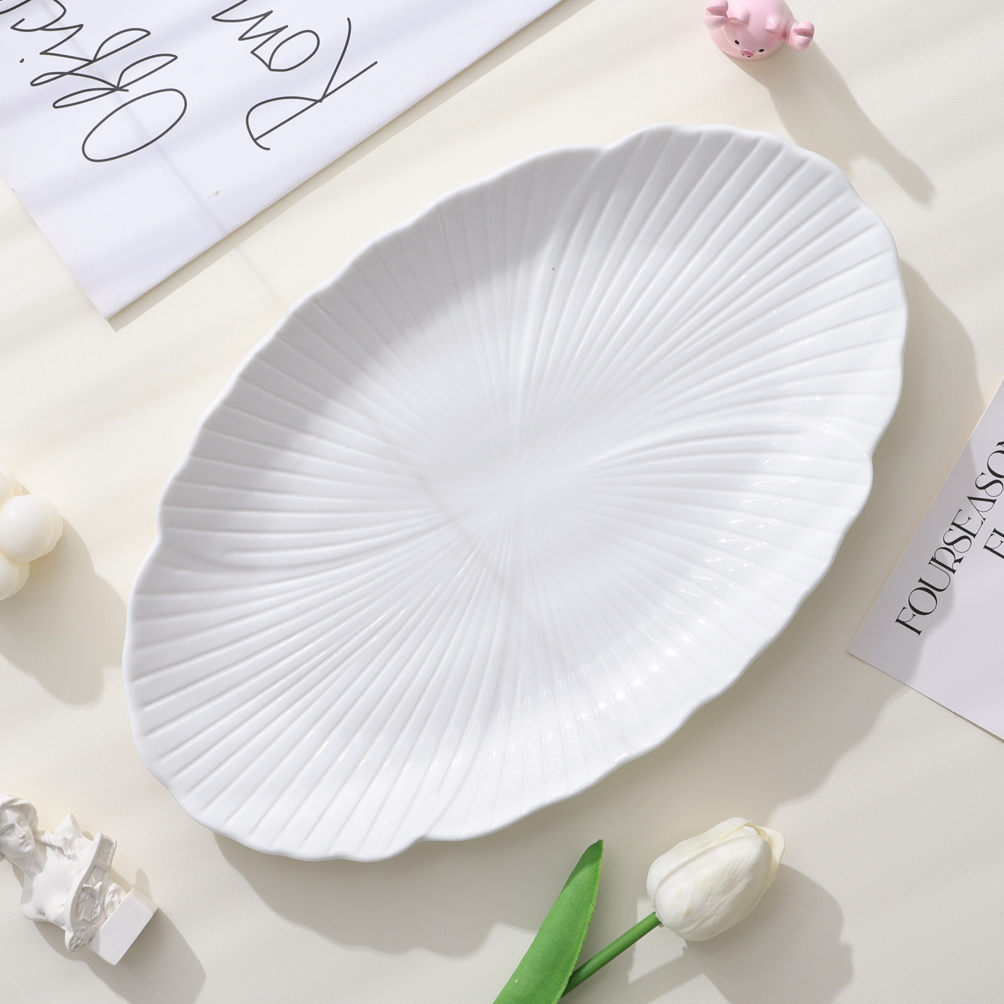 白色蒸鱼盘家用椭圆形鱼盘高级感大号陶瓷菜盘好看的盘子酒店餐具,餐饮具,盘,淘宝优惠券,粉丝福利购,淘宝优惠卷