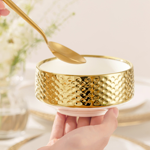 高级感金边浮雕米饭碗家用陶瓷小碗沙拉碗酒店餐具轻奢点心碗菜碗