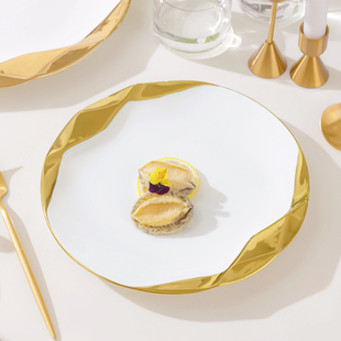 高档酒店陶瓷圆形盘子会所牛排盘西餐盘点心甜品创意法式料理餐盘