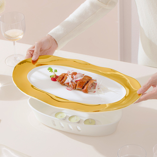 高级感异形餐具菜盘酒店中厨意境菜蜡烛加热鱼炉摆盘烤鸭盘烧鹅盘