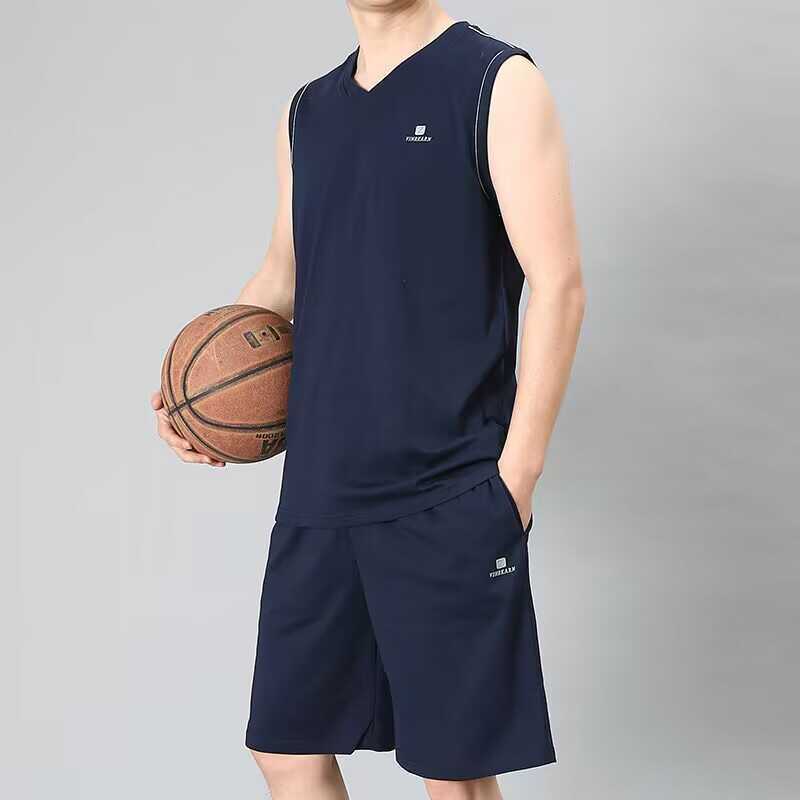篮球服套装男纯棉两件套夏季健身球衣运动服套装训练背心跑步衣服