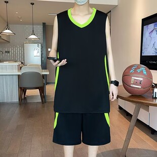 夏季无袖运动套装男大码跑步背心速干短裤健身服一整套篮球服球衣