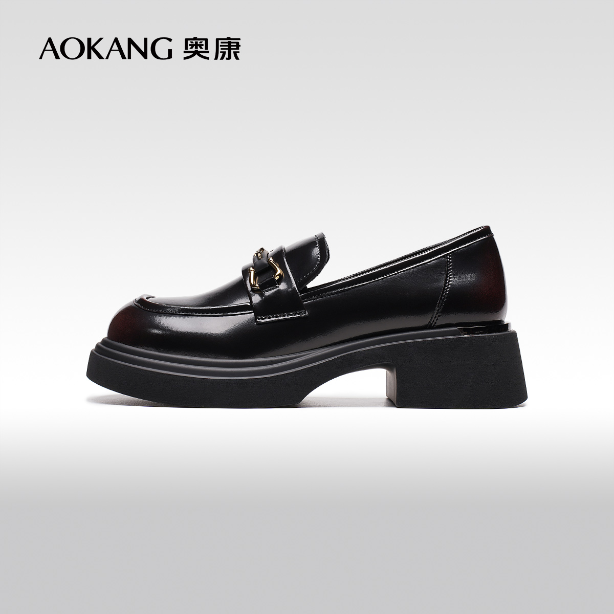 奥康女鞋英伦风复古百搭乐福鞋