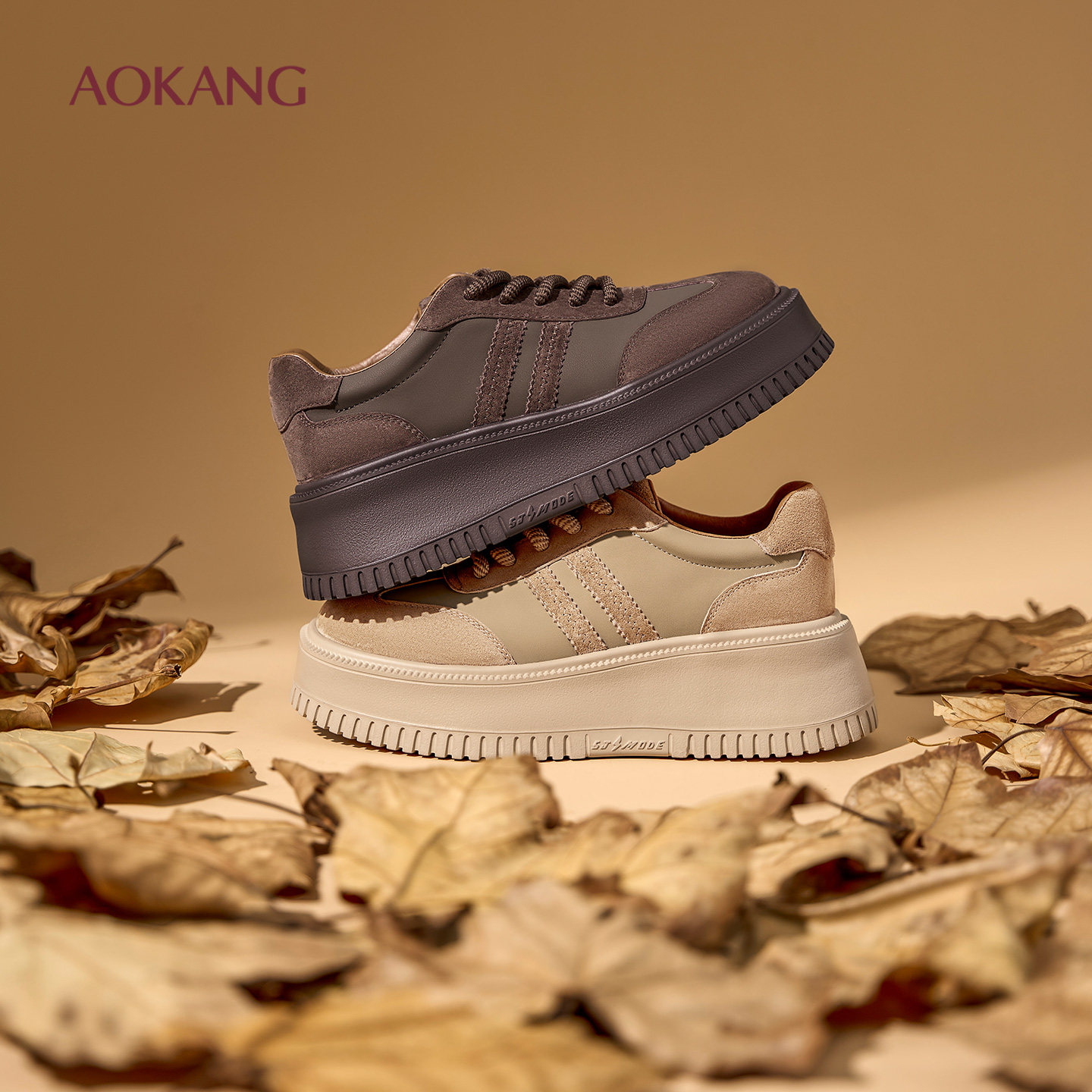 奥康 女鞋2025秋季板鞋水钻松糕底增高轻盈日常百搭休闲运动鞋,女鞋,休闲板鞋,淘宝优惠券,粉丝福利购,淘宝优惠卷