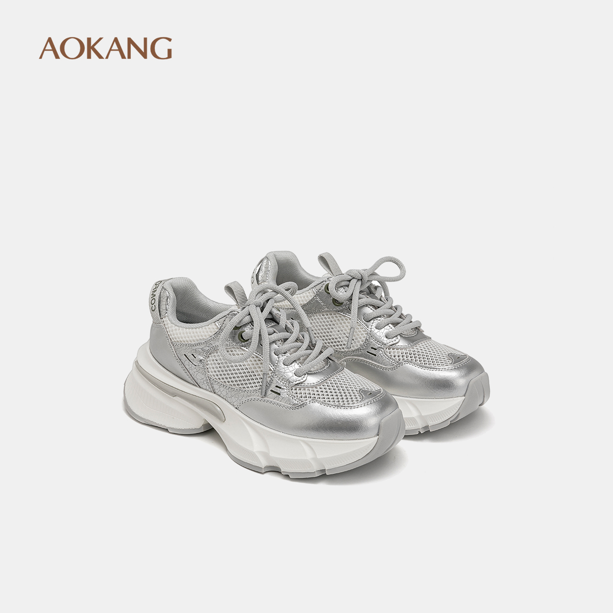 奥康 女鞋2025春季老爹鞋网面拼接舒适透气增高踏青休闲运动鞋
