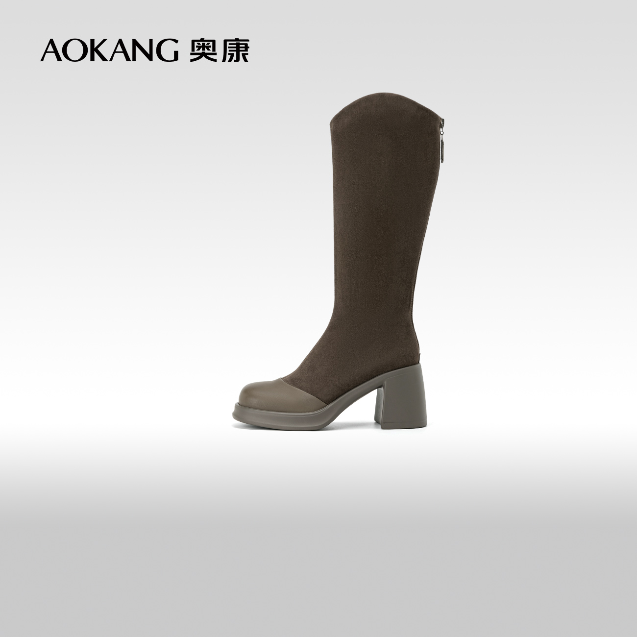 冬季骑士靴粗跟女鞋奥康时尚百搭