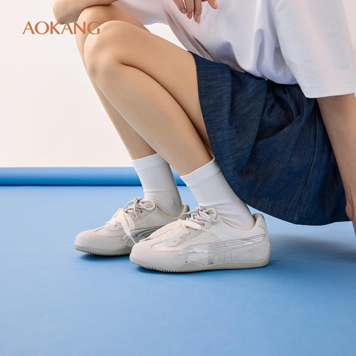 奥康 女鞋2026夏季新款韩版休闲网面德训鞋双鞋带板鞋门店发货