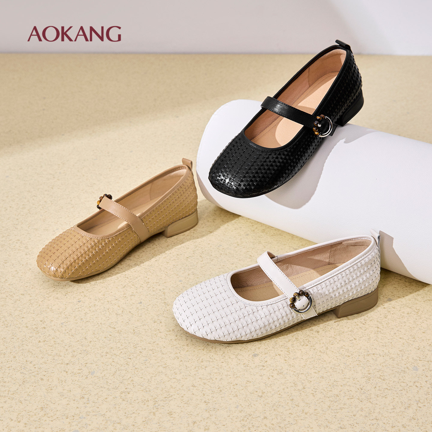 奥康 女鞋2026春季新款玛丽珍田园风编织单鞋一字带平底门店发货,女鞋,玛丽珍鞋,淘宝优惠券,粉丝福利购,淘宝优惠卷