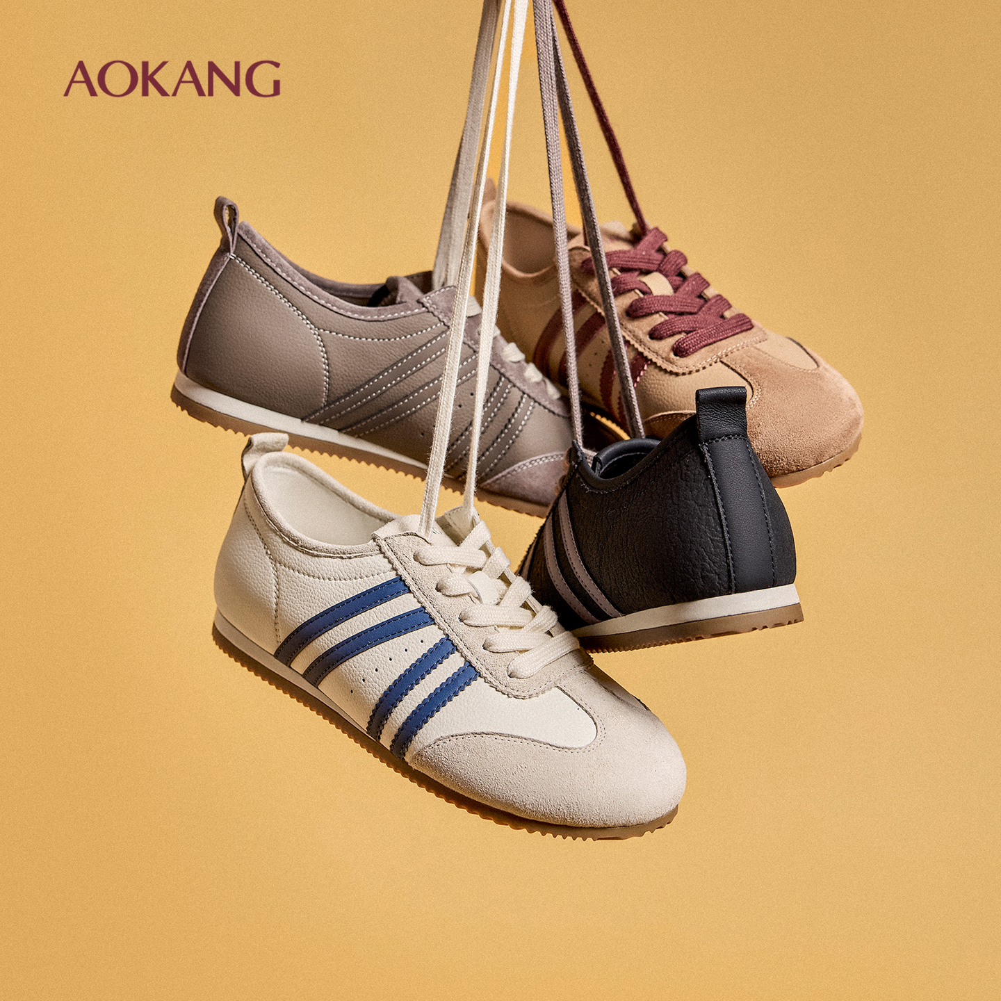 奥康 女鞋2025秋季德训鞋圆头薄底系带学生百搭阿甘鞋休闲运动