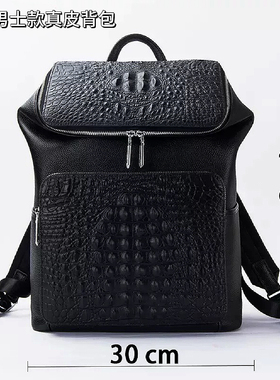 星晚晚【专柜真皮】男士高级质感牛皮鳄鱼纹双肩包出差旅行背包