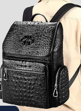 星晚晚【专柜真皮】男士高级质感鳄鱼纹头层牛皮出差旅行商务背包