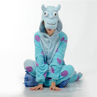 苏利文毛怪卡通连体睡衣可爱成人男女法兰绒加厚家居服蓝牛演出服