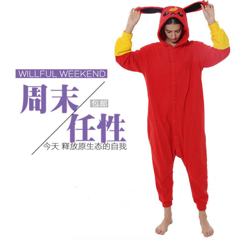 cos动漫卡通大红色火伊贝情侣卡通连体睡衣摇粒绒家居服男女演出