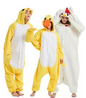 关谷大白公鸡卡通连体睡衣成人冬加厚小鸡黄鸭子情侣演出服onesie