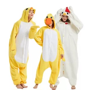 关谷大白公鸡卡通连体睡衣成人冬加厚小鸡黄鸭子情侣演出服onesie