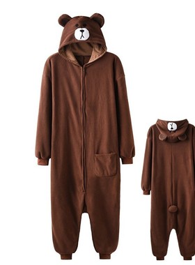 布朗熊卡通连体睡衣男女加厚可爱动漫成人长袖演出服秋冬季onesie