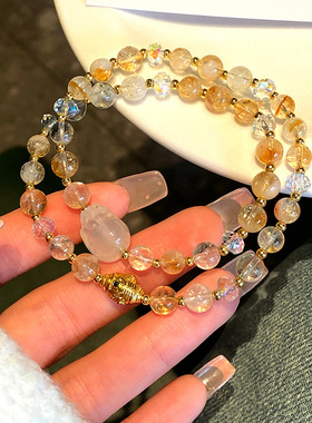 新年招财天然黄塔晶双圈貔貅手串轻奢名媛气质水晶新中式国风手链