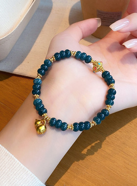 新中式复古民族风优化蓝水翡翠手串高颜值福禄葫芦日进斗金手链女