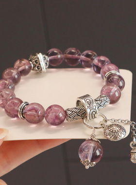 天然11MM水晶手链女紫水晶黄塔晶新品上新天然水晶手串粉晶