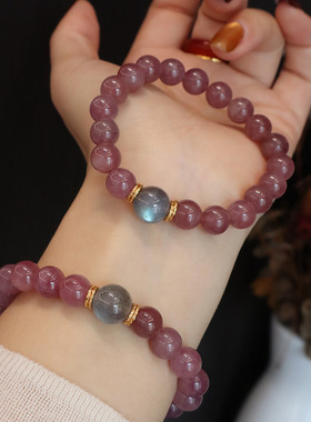 天然紫马粉晶水晶手串原创设计灰月光高级感水晶设计手链串珠女